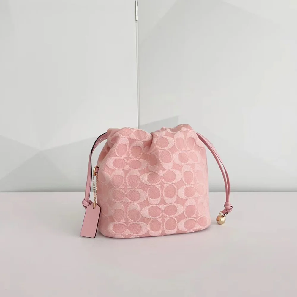 Coach Pink Signature Jacquard Mini Bucket Drawstring Crossbody Bag